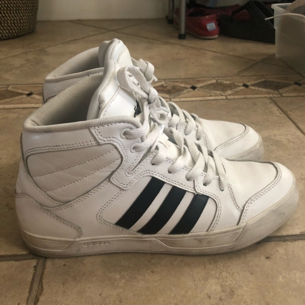 Retro Adidas White and Black High-Top Sneakers